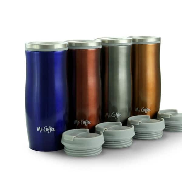 Mr. Coffee Java Quest 4 Piece 23 oz Stainless Steel Tumbler Set with Lids  and Straws in Assorted Colors