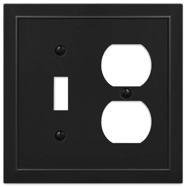 AMERELLE Bethany 2 Gang 1-Toggle and 1-Duplex Metal Wall Plate - Black