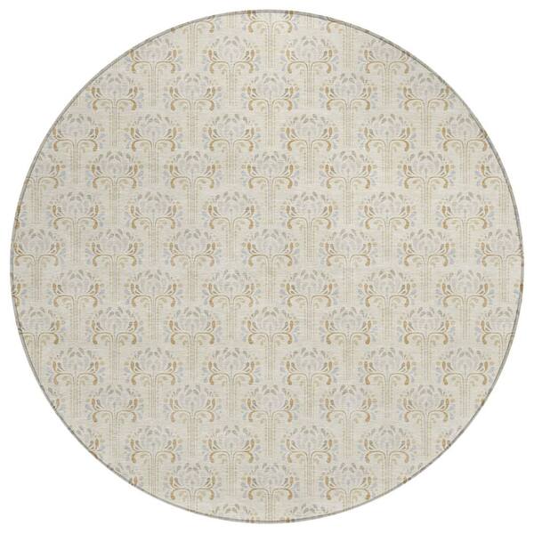 Chantille Machine Washable Indoor/Outdoor Abstract ACN3065 Cream 8 ft. x 8 ft. Round Rug