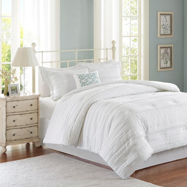 MAUDE Queen Comforter Set (White Bedding)