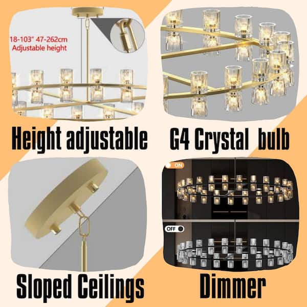 48 in. LED Light Lagre Wagon Farmhouse Round Wheel Hoyer Luxury Chandeliers Crystal Simple Modern (Bulbs Included)