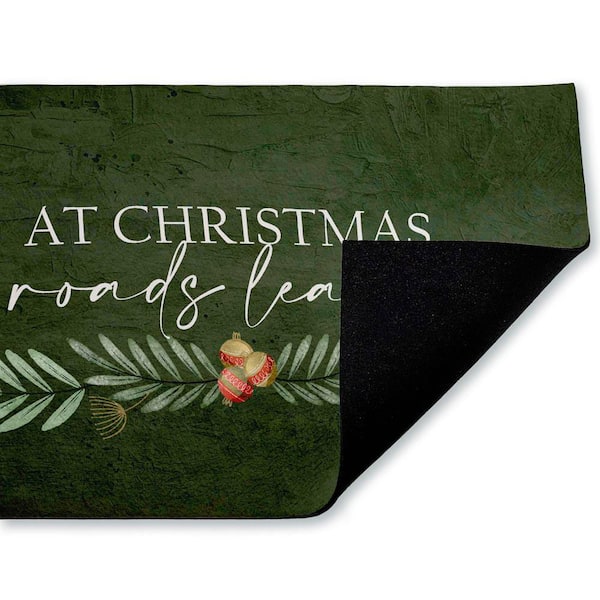 All Roads Lead Home Christmas Green 18 in. x 30 in. Polyester Non-Slip Outdoor Door Mat