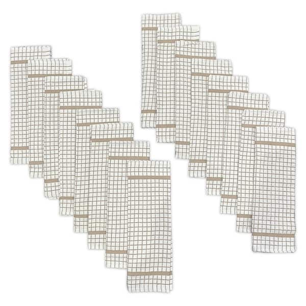 Hampton Beige Checkered Cotton Blend Dishcloth Set of 16