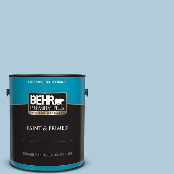 BEHR PREMIUM PLUS 1 gal. #S500-2 Essex Blue Satin Enamel Exterior Paint & Primer