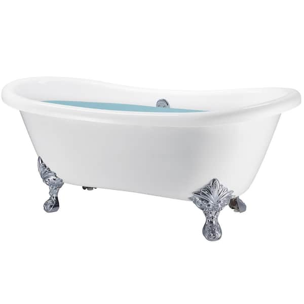 59 in. Fiberglass Double Slipper Clawfoot Non-Whirlpool Bathtub in Matte White 59 in. Fiberglass Double Slipper Clawfoot Non-Whirlpool Bathtub in Matte White