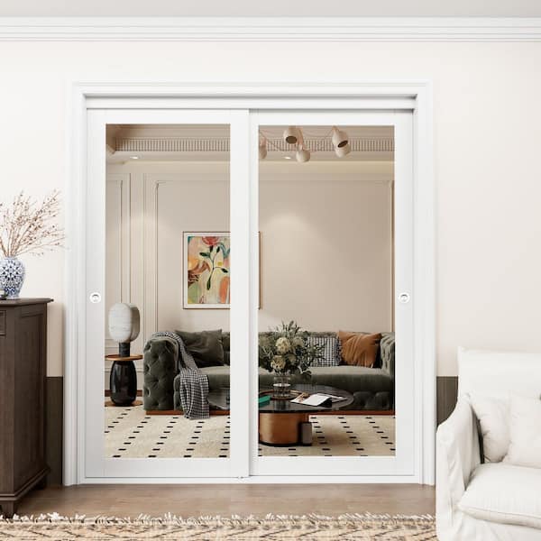 72 in. x 80 in. 1 Lite Mirror Glass White Finished Interior Closet Bypass Sliding Door with Hardware