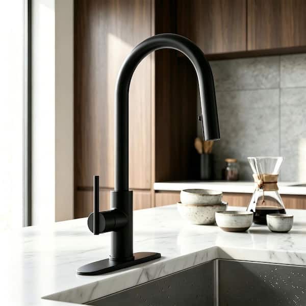 18 in. Single Handle Pull down Sprayer Kitchen Faucet with Sweep/Spray Mode 360° Spout Swivel in Stainless Matte Black