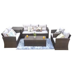 Cara 6-Piece Wicker Patio Conversation Set with Gray Cushions