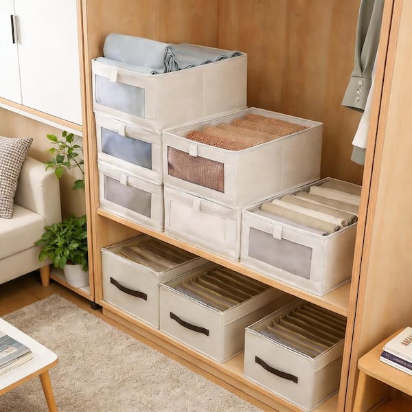 Esepony Linen Closet Organizer Storage Bins with Foldable, Clear Window ...