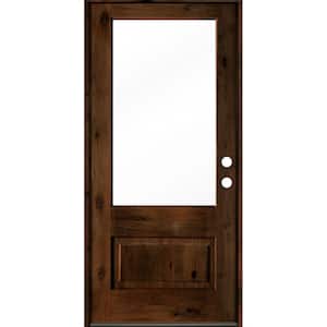 36 in. x 80 in. Farmhouse Knotty Alder Left-Hand/Inswing 3/4 Lite Clear Glass Provincial Stain Wood Prehung Front Door