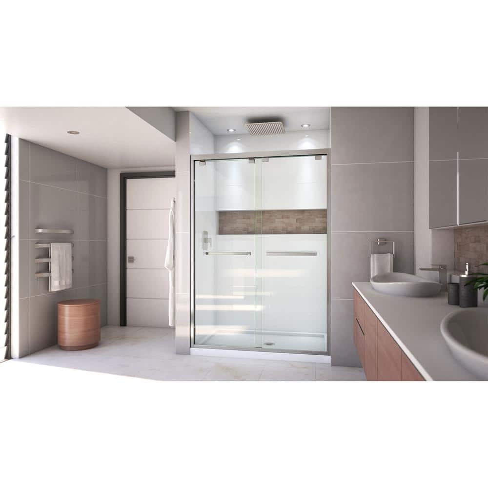 Encore 54" x 32" Semi-Frameless Sliding Shower Kit in Clear Glass and Black Finish