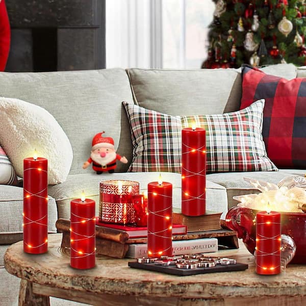 Red Battery Powered Plastic 1 Wick Flameless Candle with String
