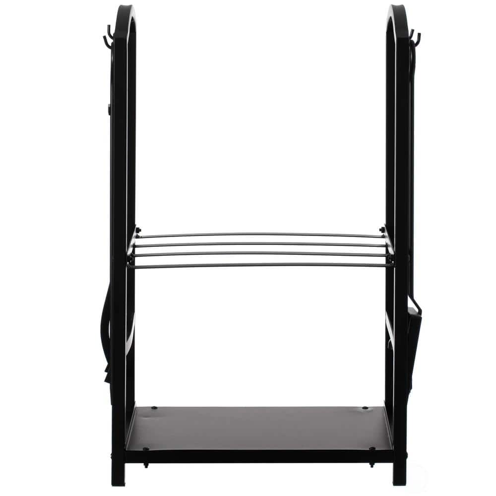 Black Iron Outdoor Firewood Log Cart with Tool Rack