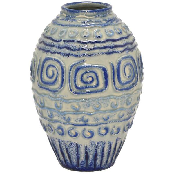 THREE HANDS 10.5 in. Blue Porcelain-Ceramic Vase
