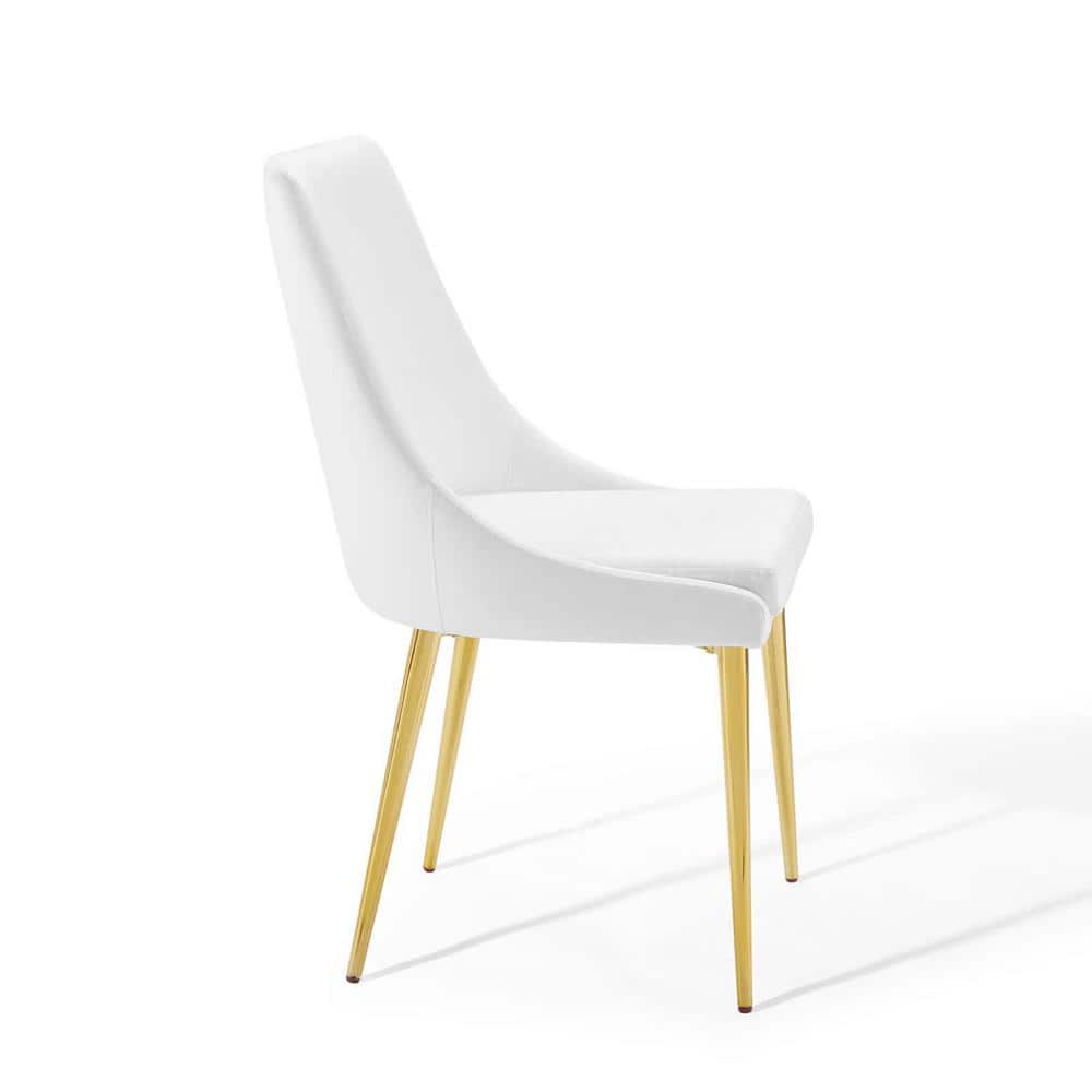 White Velvet Upholstered Side Chair with Wood and Metal Legs