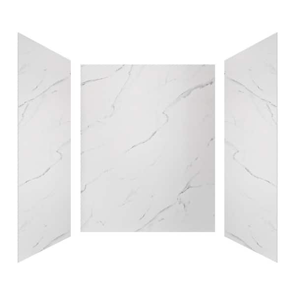 60 in. L x 36 in. W x 96 in. H 3-Piece Glue Up Alcove Shower Wall Surround SMC Composite Stone Flat Surface in Calacatta