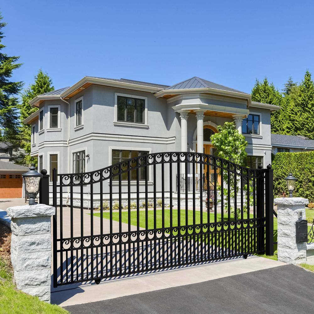 London Style 12' Black Steel Sliding Driveway Gate with Opener