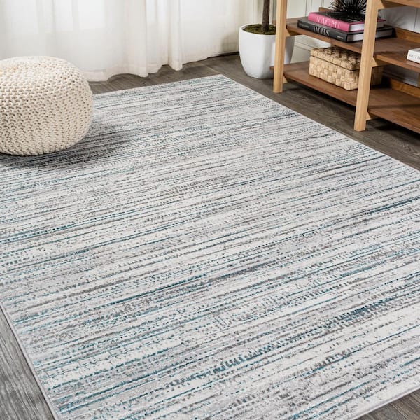 JONATHAN Y Loom Modern Strie' Gray/Turquoise 8 ft. x 10 ft. Area Rug ...