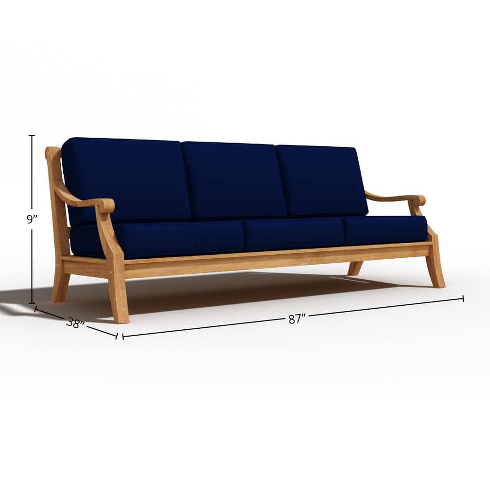 Adrien 4-Piece Teak Outdoor Patio Set with Navy Cushions