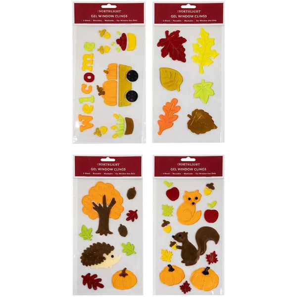Set of 4 Double Sided Fall Harvest Gel Window Clings