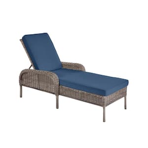 Cambridge Gray Wicker Outdoor Patio Chaise Lounge with CushionGuard Sky Blue Cushions