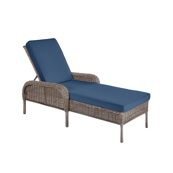 Hampton Bay Cambridge Gray Wicker Outdoor Patio Chaise Lounge with CushionGuard Sky Blue Cushions