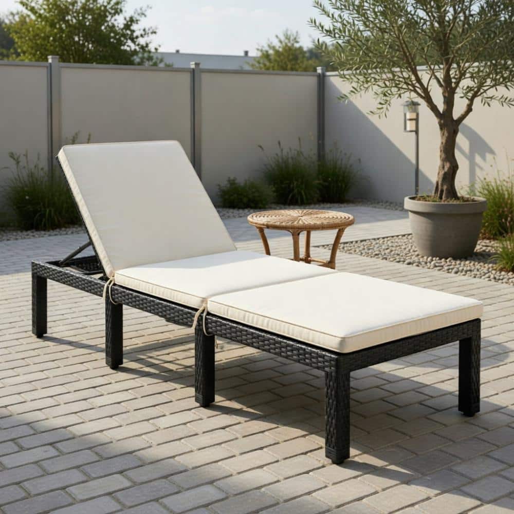 White Height-Adjustable Cushioned Rattan Chaise Lounge, Portable Outdoor Recliner price history on PriceWatchPro