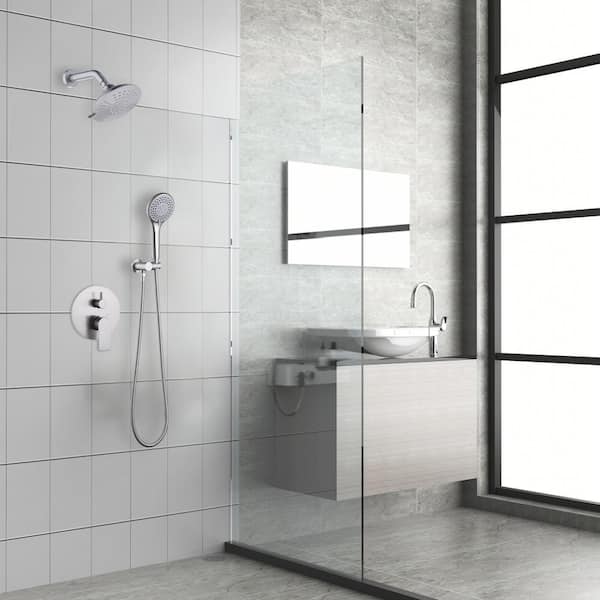 Tomfaucet 2-Spray Patterns 6 in. Wall Mount Dual Shower Heads Shower System with 3-Setting Hand Shower in Brushed Nickel