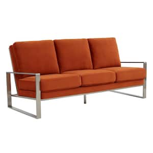 Jefferson 77.1 in. Square Arm Velvet Contemporary Modern Rectangle Sofa in Orange