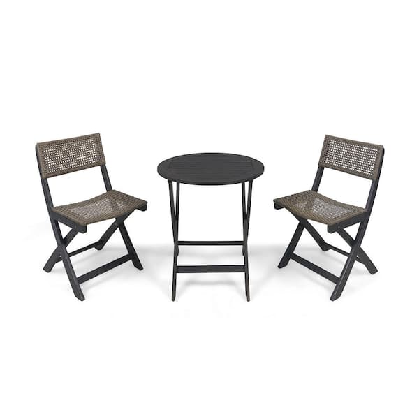 Afoxsos 3-Piece Wood Wicker Foldable Outdoor Bistro Set with Table