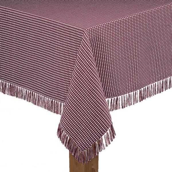 Homespun Fringed 60 in. x 102 in. Wine Checkered 100% Cotton Tablecloth