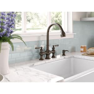 Capilano 2-Handle Bridge Farmhouse Pull-Down Kitchen Faucet with Soap Dispenser and Sweep Spray in Oil-Rubbed Bronze