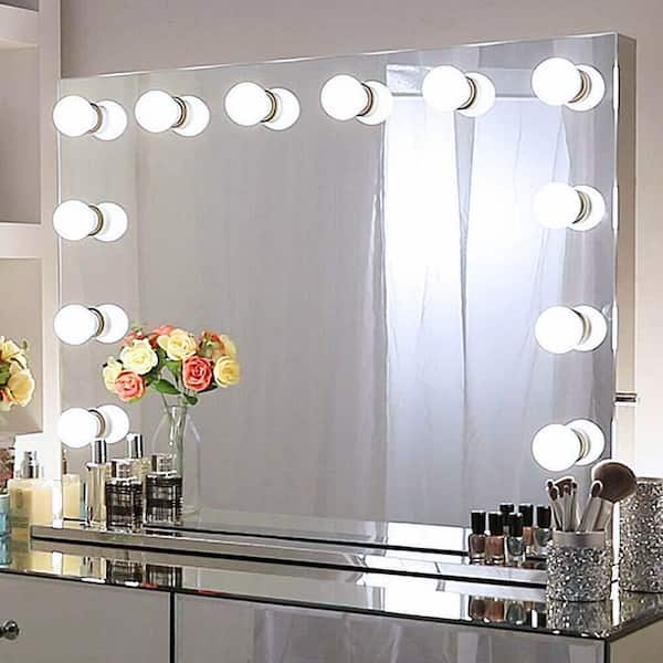 Boyel Living 32 In X 26 5 Frameless Hollywood Makeup Vanity Mirror With Light Stage Large Beauty Xdmirror8065fl The Home Depot Light Stage Large Beauty Mirror, Hollywood Vanity Mirror Frameless