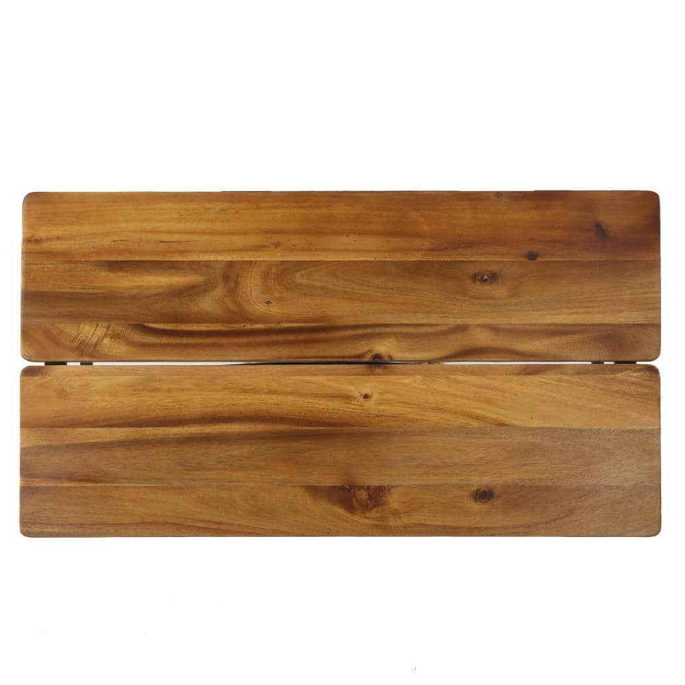 Sleek Antique Acacia Wood and Black Iron Patio Coffee Table
