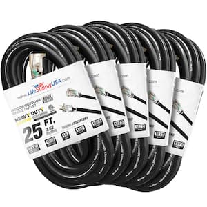 25 ft. 10-Gauge/3-Conductors SJTW Indoor/Outdoor Extension Cord with Lighted End Black (5-Pack)