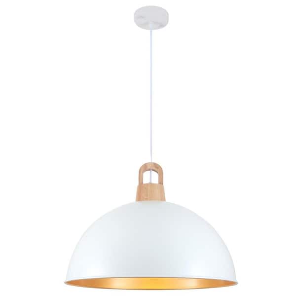 19.69 in. 1-Light White Vintage Pendant Hanging Light with Metal Shade for Bedroom