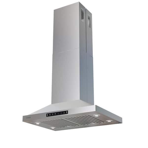 VIKIO 30 in. 380 CFM Convertible Island Mount Range Hood in Stainless Steel with 4 LED Lights Gesture Control, Carbon Filters