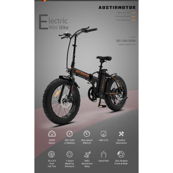 20 in. Fat Tire Folding Electric Mountain Bike with 36 V/13 Ah Li-Battery, Blacks