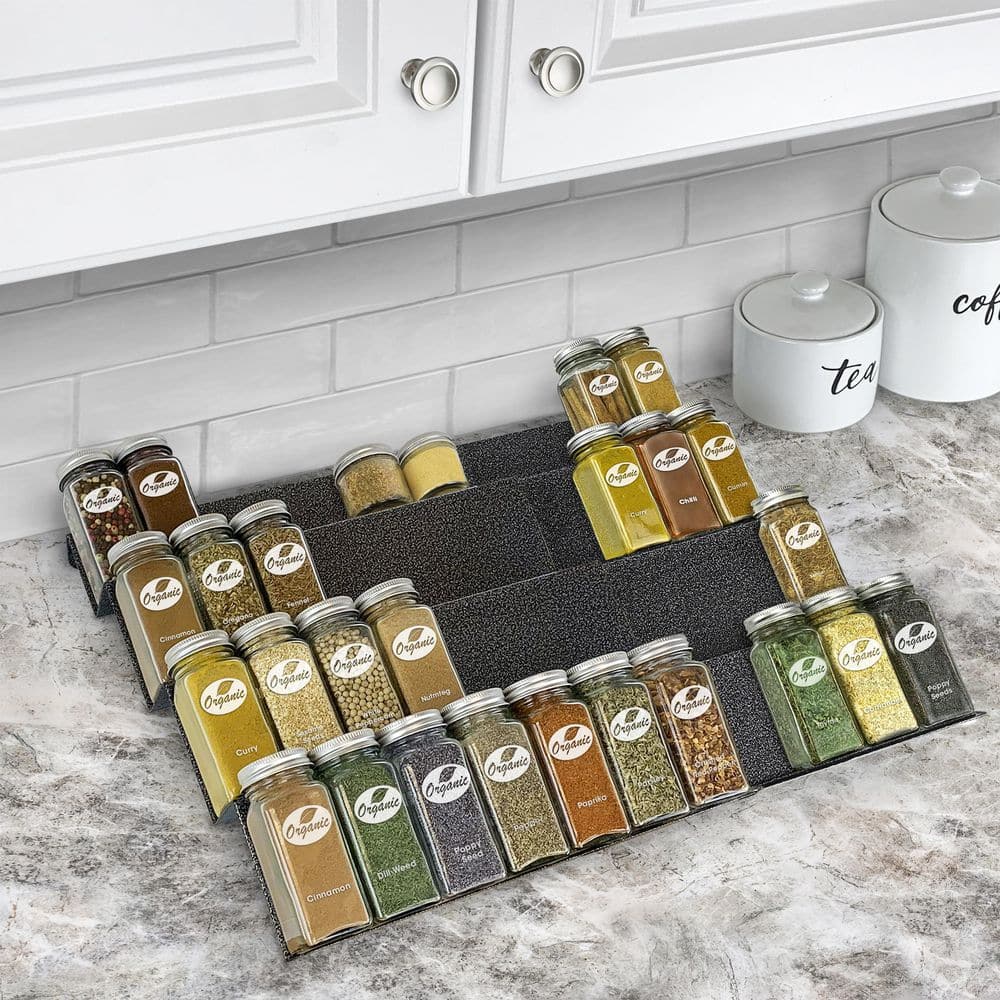 Expandable Silver Steel 4-Tier Spice Rack Organizer