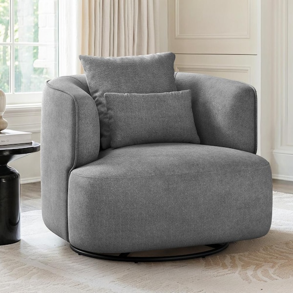 LUE BONA Darna Gray Fabric Upholstered Swivel Accent Chair with Curved Arm Chair Cozy Modern Swivel Living Room Chair