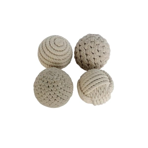Litton Lane Cream Handmade Jute Rope Decorative Ball Orbs and Vase Filler with Varying Designs (4- Pack)