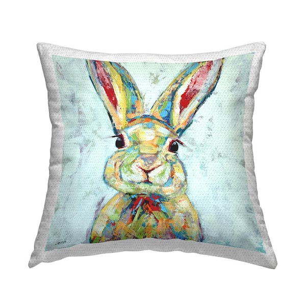 Stupell Industries Bunny Rabbit Animal Portrait Multi-Color Square Outdoor Throw Pillow