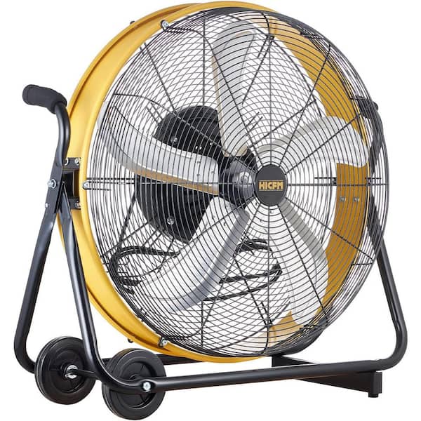 24 in. 7800 CFM High Velocity Internal Oscillating Barrel Floor Fan in Yellow for Industrial Rooms UL Listed