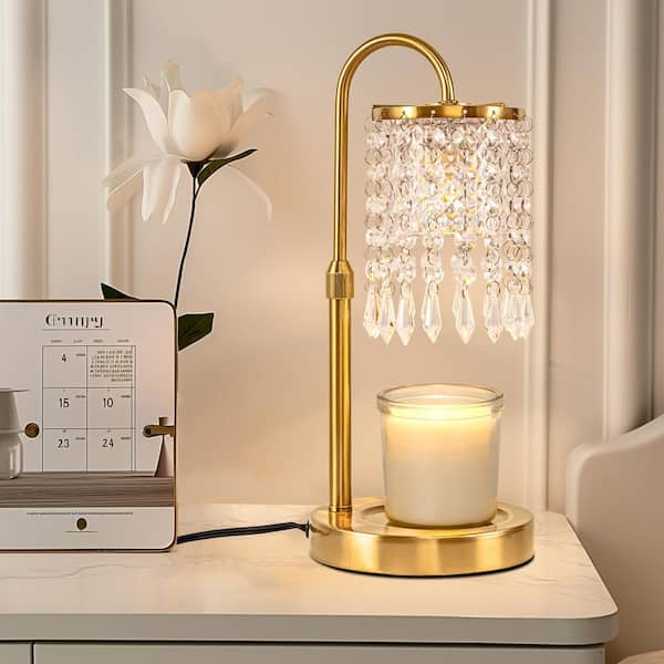 11 in. 1-Light Brass Gooseneck Desk Lamp for Reading and Tasks with Crystal Base 50W GU10 Halogen Bulbs 2-4-8 Hour Timer