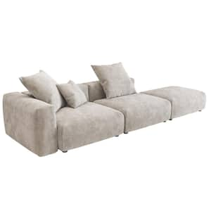 130 in. Square Arm 3-piece Corduroy Modular Oversized Couch Sectional Sofa in. Beige with Ottoman