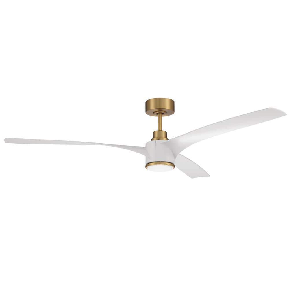 60'' Satin Brass and White Smart Ceiling Fan with LED Light