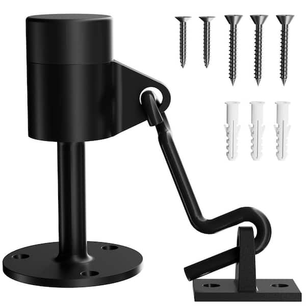 3.6 in. Black Steel Floor Door Stop with Holder