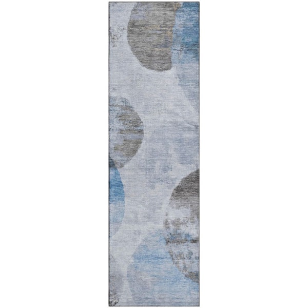 Mayfield Premium Machine Washable Abstract AMF2346 Denim 2 ft. x 7 ft. Runner Rug