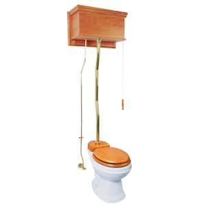 Telford High Tank Toilet 2-Piece 1.6 GPF Single Flush Round Bowl in White with Light Oak Tank, Seat Not Included