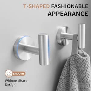 4-Pieces Round Shape J-Hook Robe/Towel Hook Wall Mount Bathroom Storage Modern in Brushed Nickel